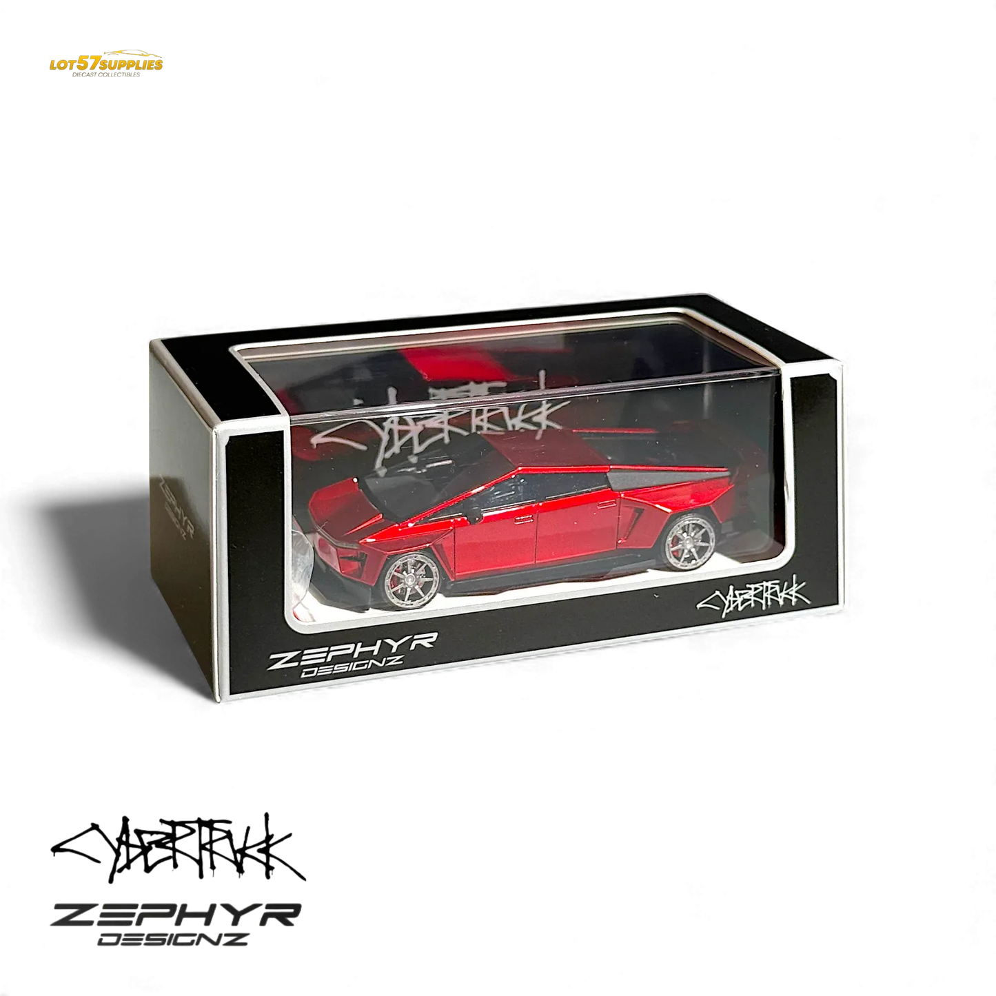 404ERROR Tesla Cybertruck Custom Widebody Lowered - Metallic Red 1:64 - ToylandEU