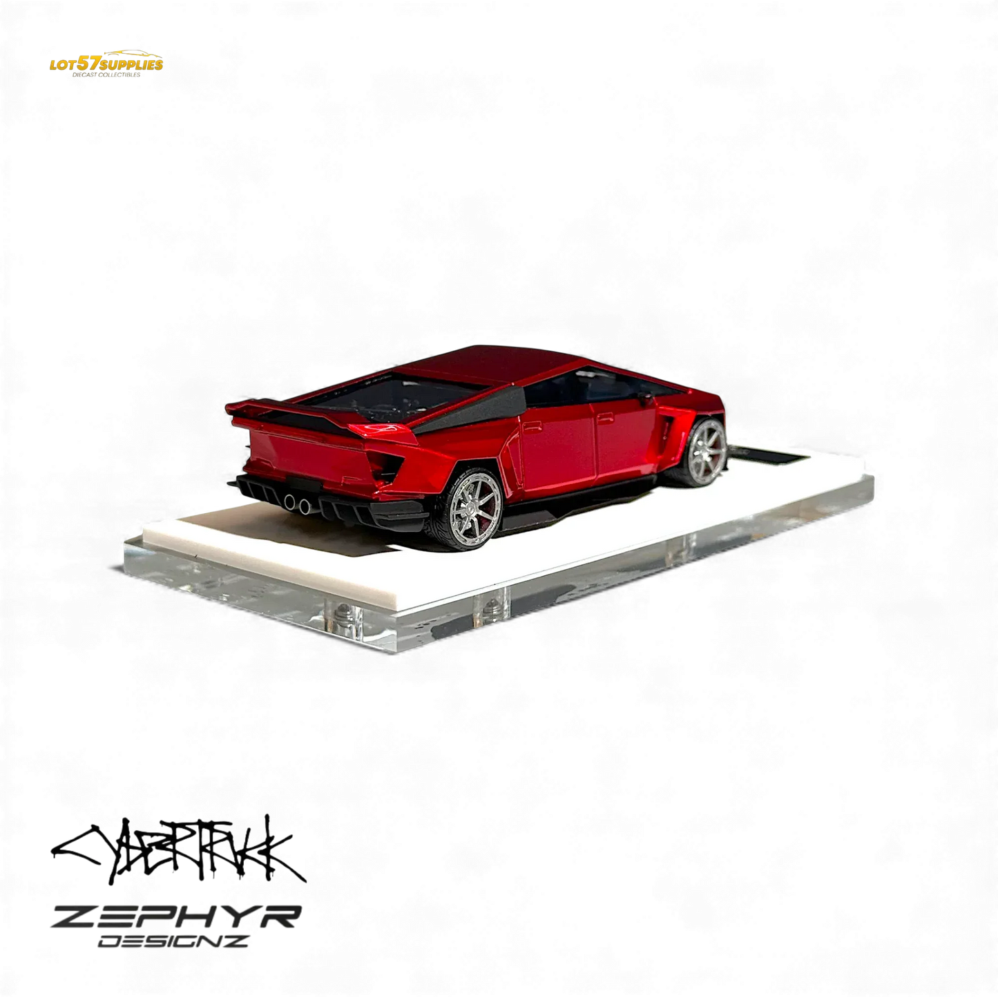 404ERROR Tesla Cybertruck Custom Widebody Lowered - Metallic Red 1:64 - ToylandEU