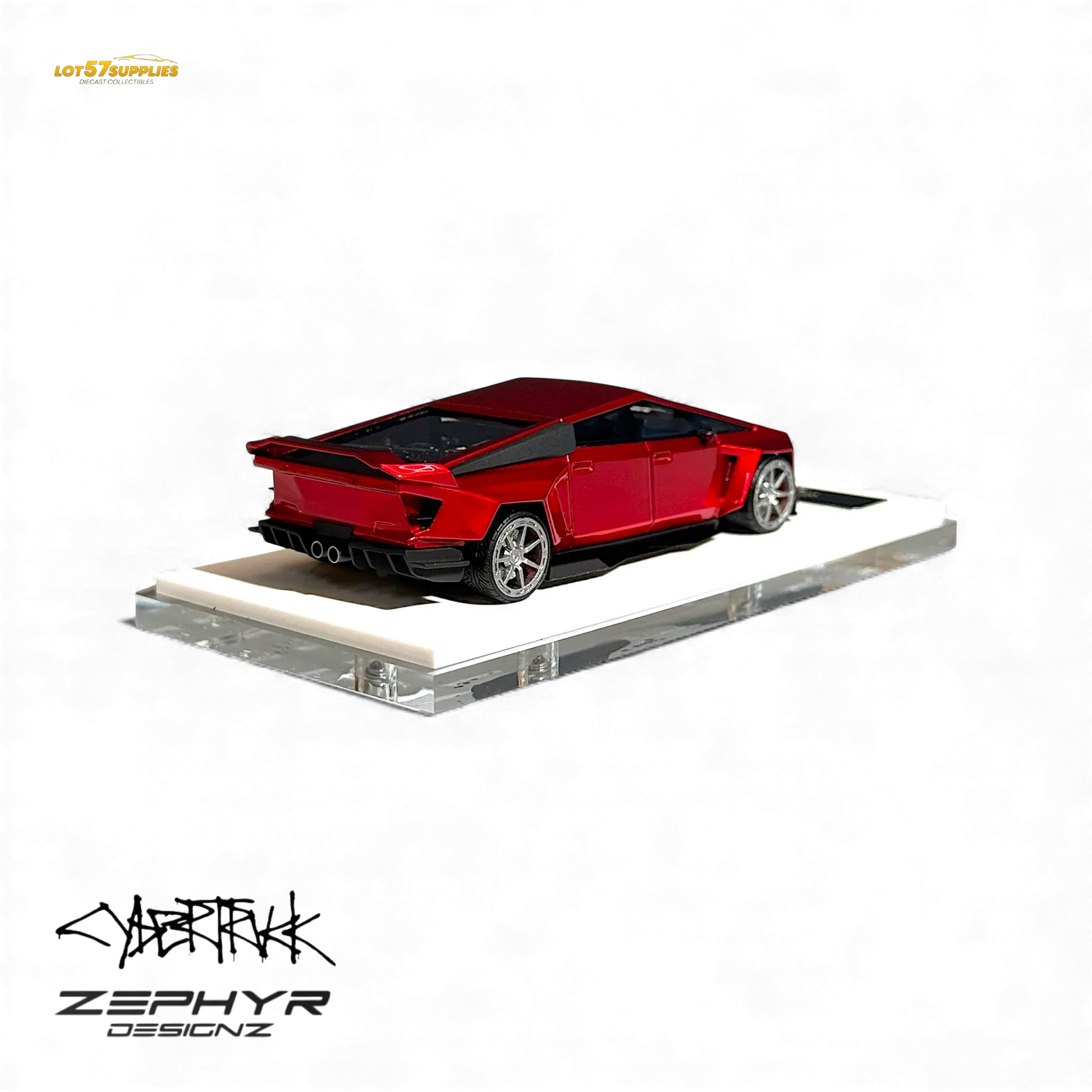 404ERROR Tesla Cybertruck Custom Widebody Lowered - Metallic Red 1:64 - ToylandEU