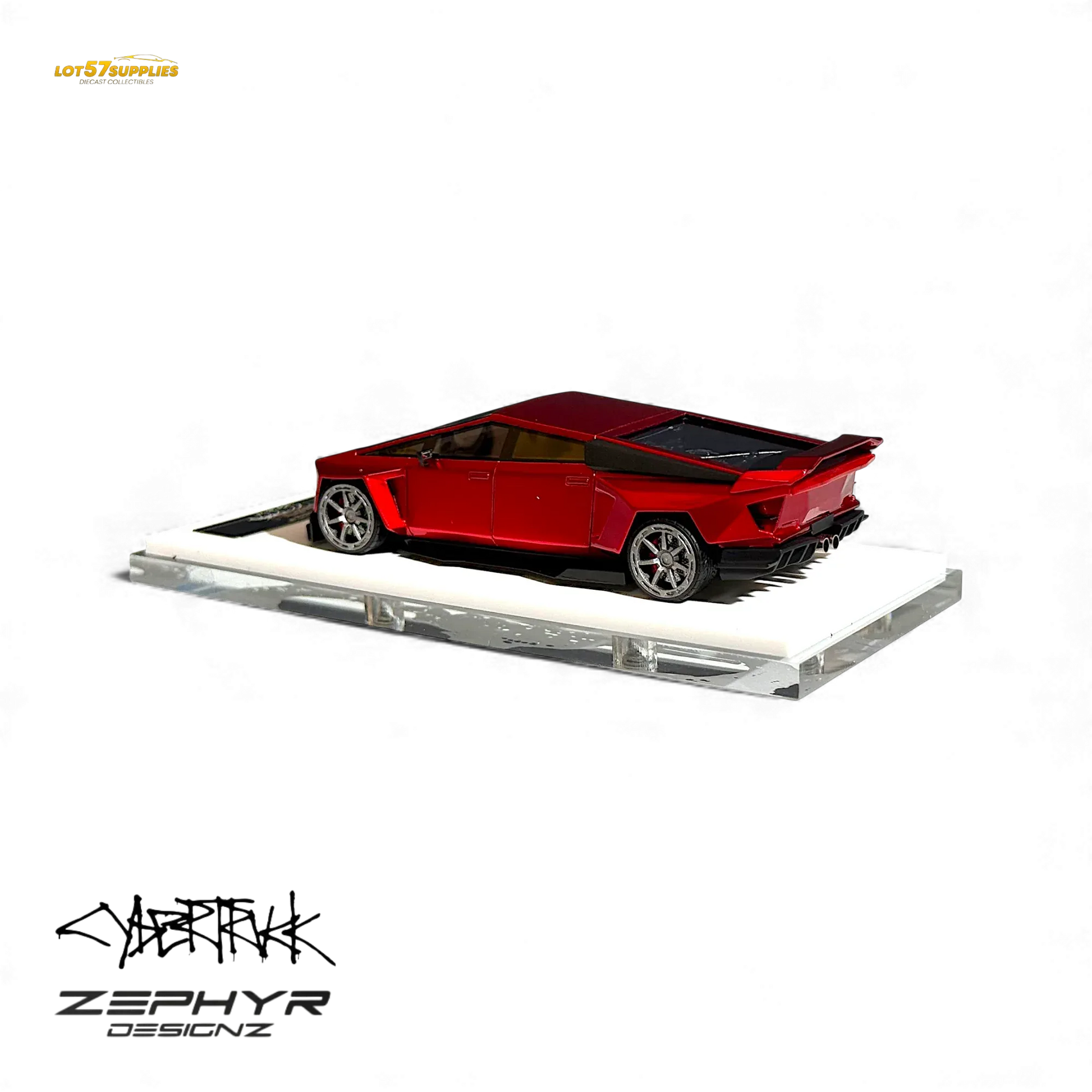 404ERROR Tesla Cybertruck Custom Widebody Lowered - Metallic Red 1:64 - ToylandEU