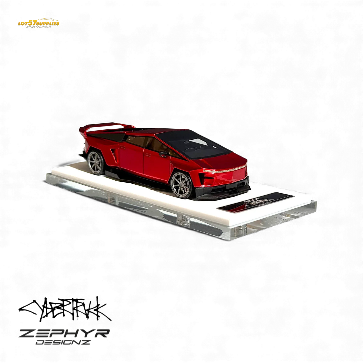 404ERROR Tesla Cybertruck Custom Widebody Lowered - Metallic Red 1:64 - ToylandEU