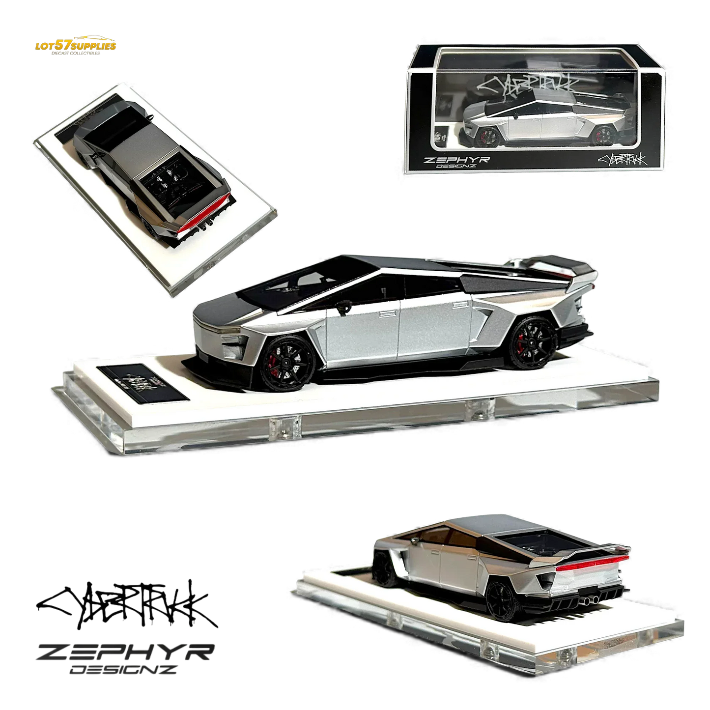 404ERROR Tesla Cybertruck Custom Widebody Lowered - Silver 1:64 - ToylandEU