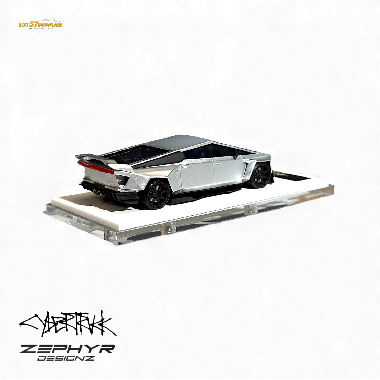 404ERROR Tesla Cybertruck Custom Widebody Lowered - Silver 1:64 - ToylandEU