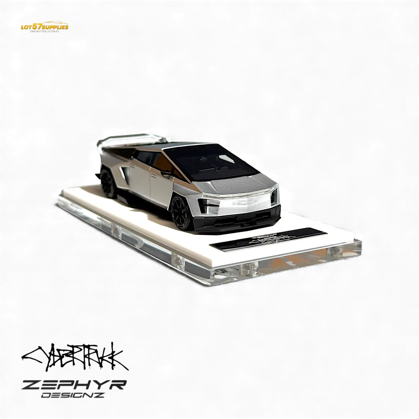 404ERROR Tesla Cybertruck Custom Widebody Lowered - Silver 1:64 - ToylandEU