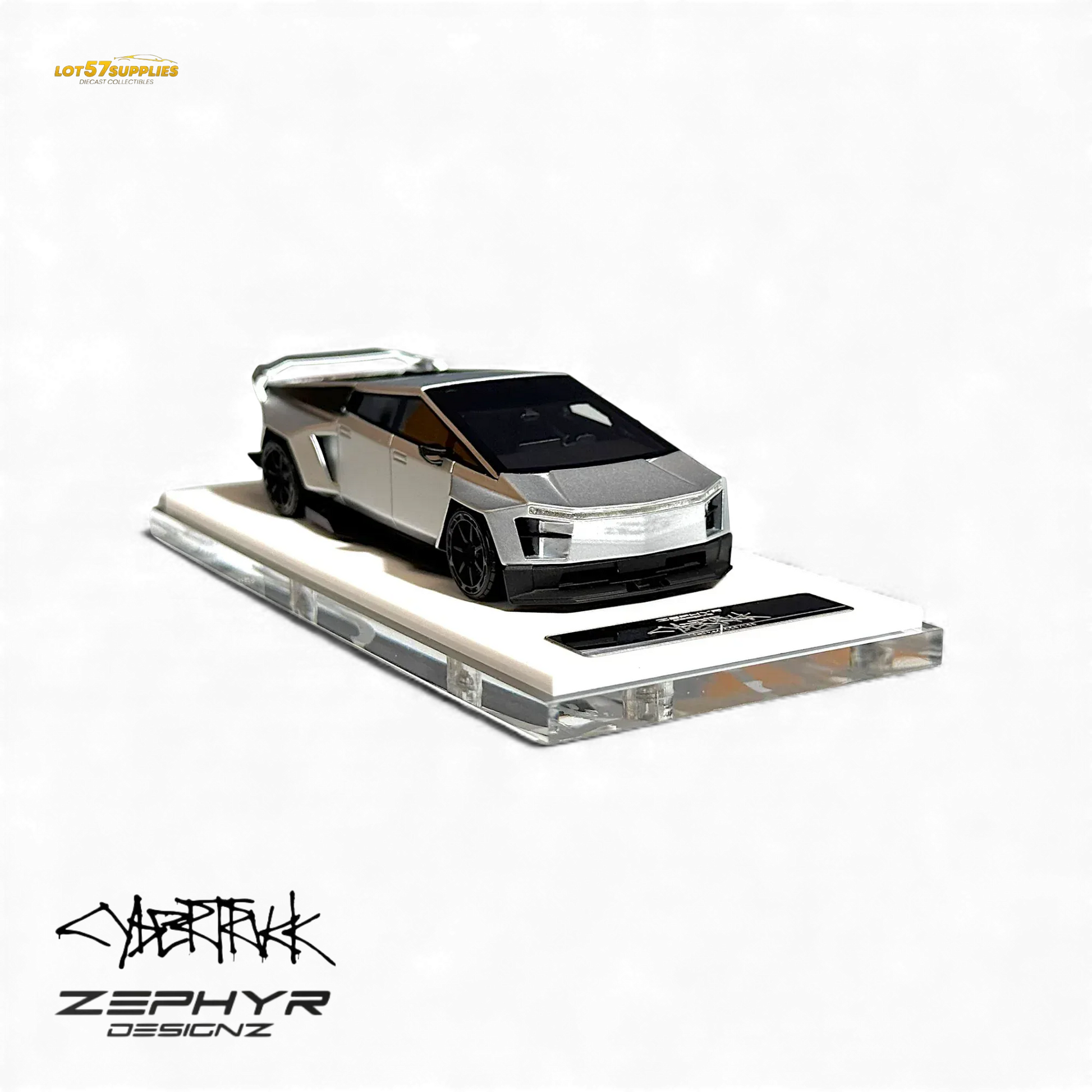 404ERROR Tesla Cybertruck Custom Widebody Lowered - Silver 1:64 - ToylandEU