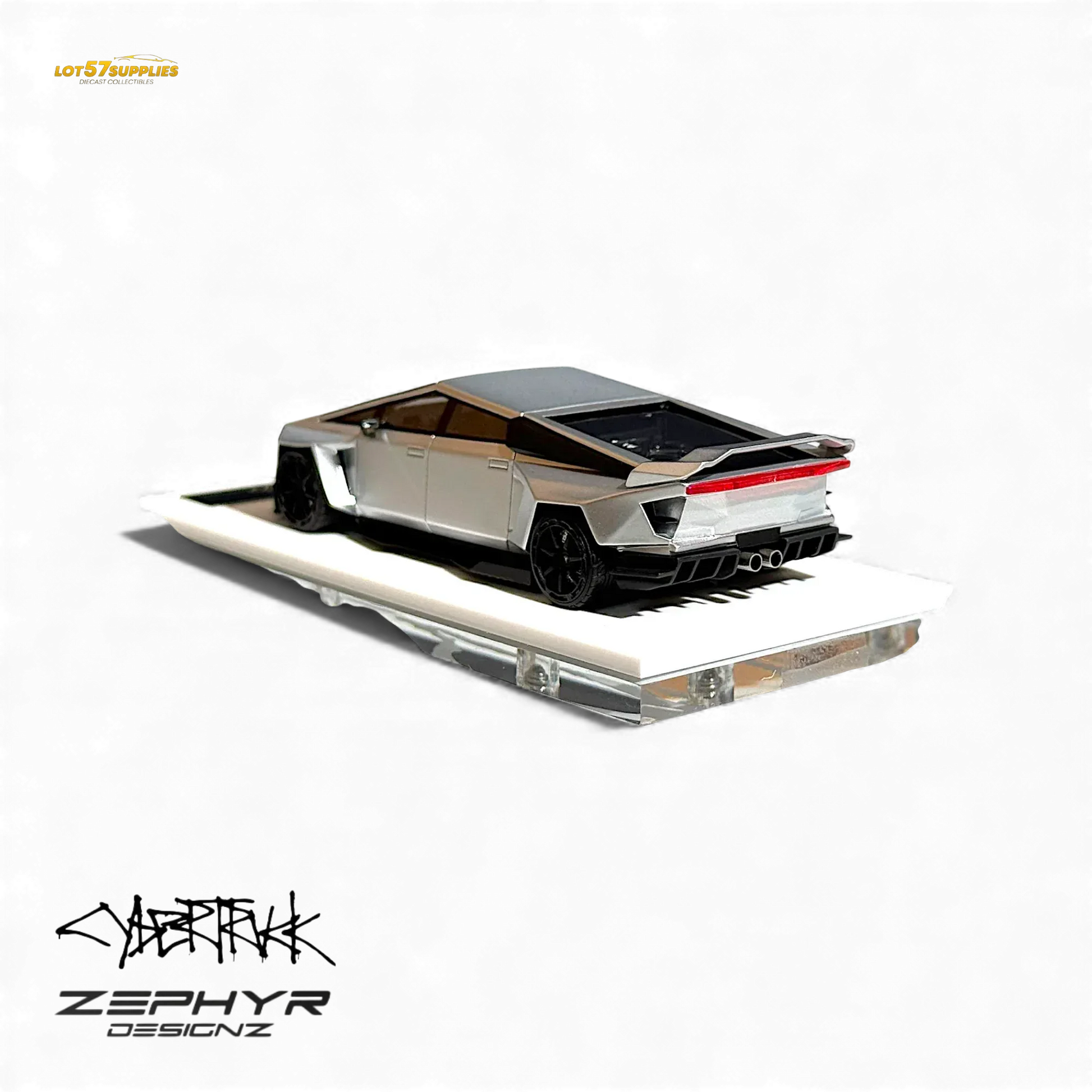 404ERROR Tesla Cybertruck Custom Widebody Lowered - Silver 1:64 - ToylandEU