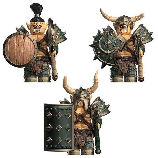 3 Orc Warrior Minifigure Set | Fantasy Battle Clan Soldiers | ABS Plastic