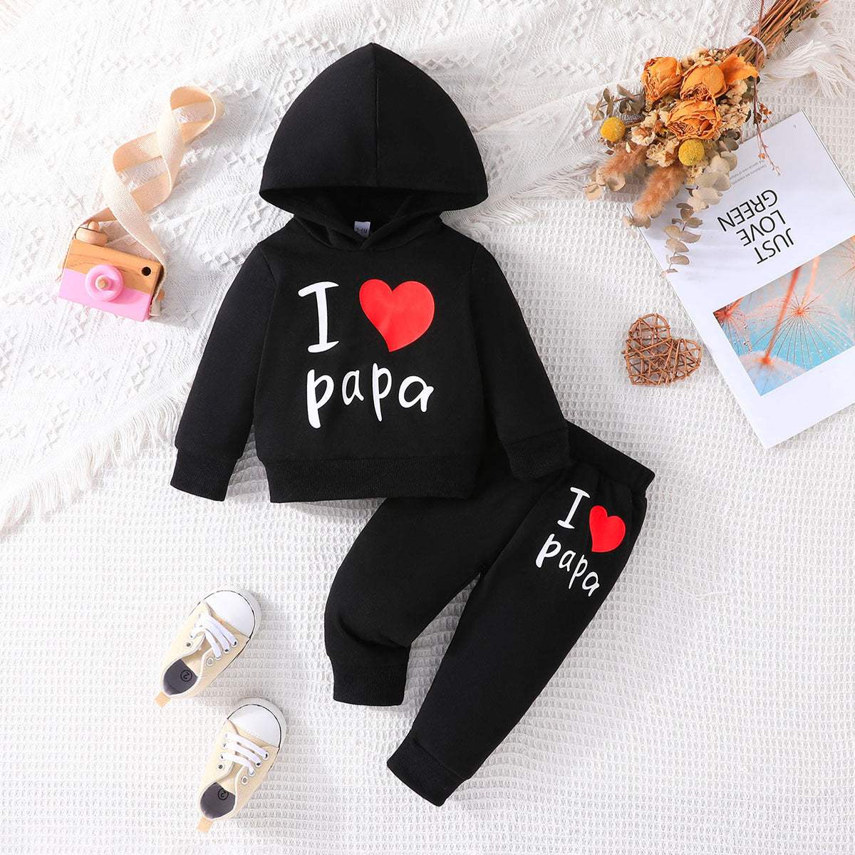 Kids' Hooded Printed Sweater And Trousers Set | Cartoon And Letter Prints | Seven Colors