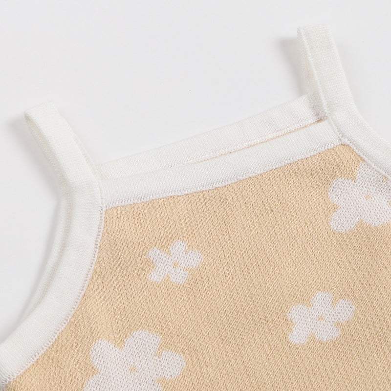 Baby Strap-Style Knitted Wool Romper | Apricot Jacquard
