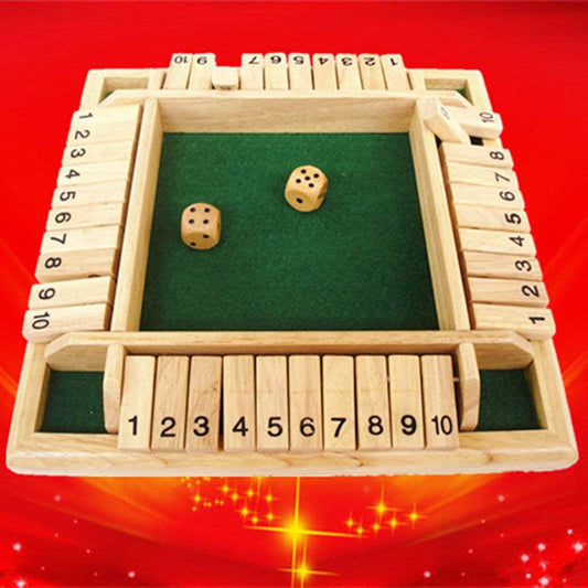 Deluxe Four-Sided Shut The Box Dice Game | 10-Number Wooden Flaps