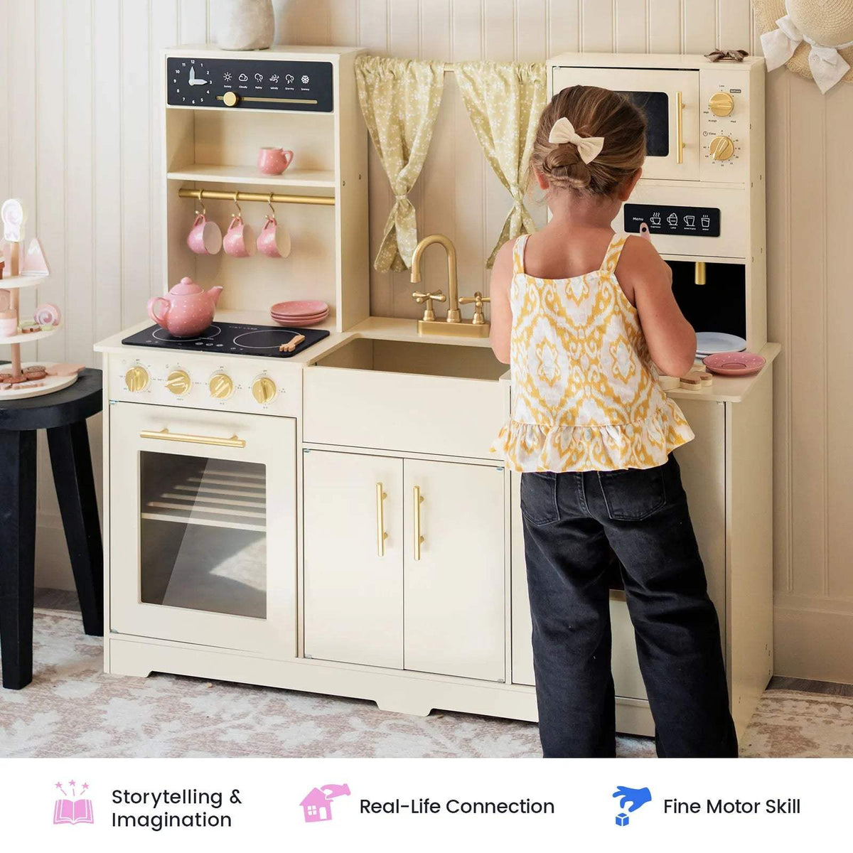 Tiny Land Play Kitchen | Wood Construction | Cream Accents For Kids