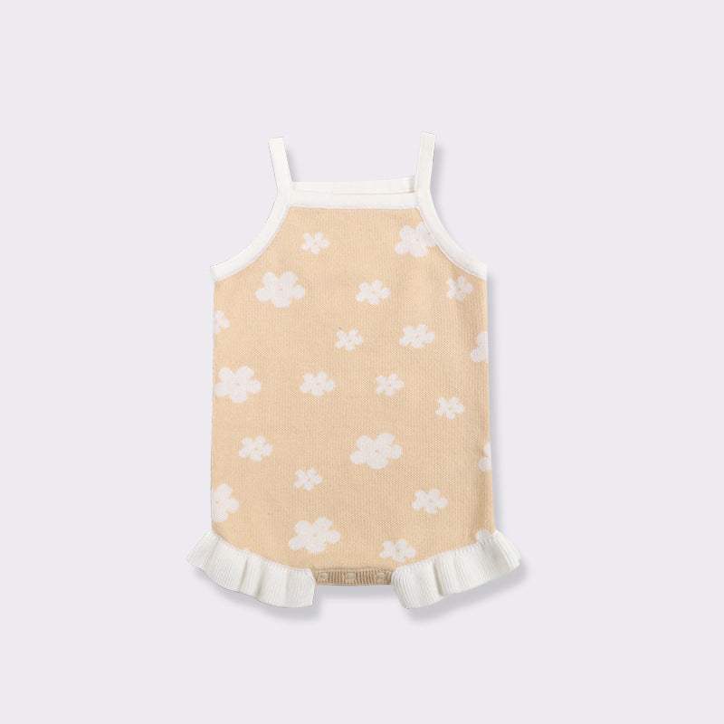 Baby Strap-Style Knitted Wool Romper | Apricot Jacquard