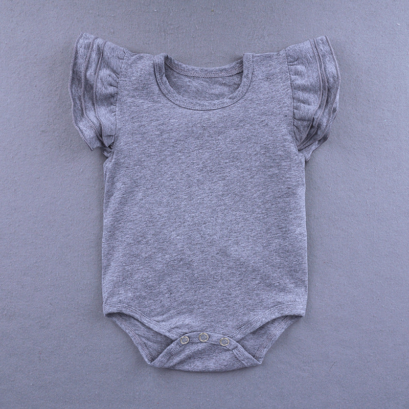 Girls' Candy Color Ruffled Romper | Gray, White And Purple