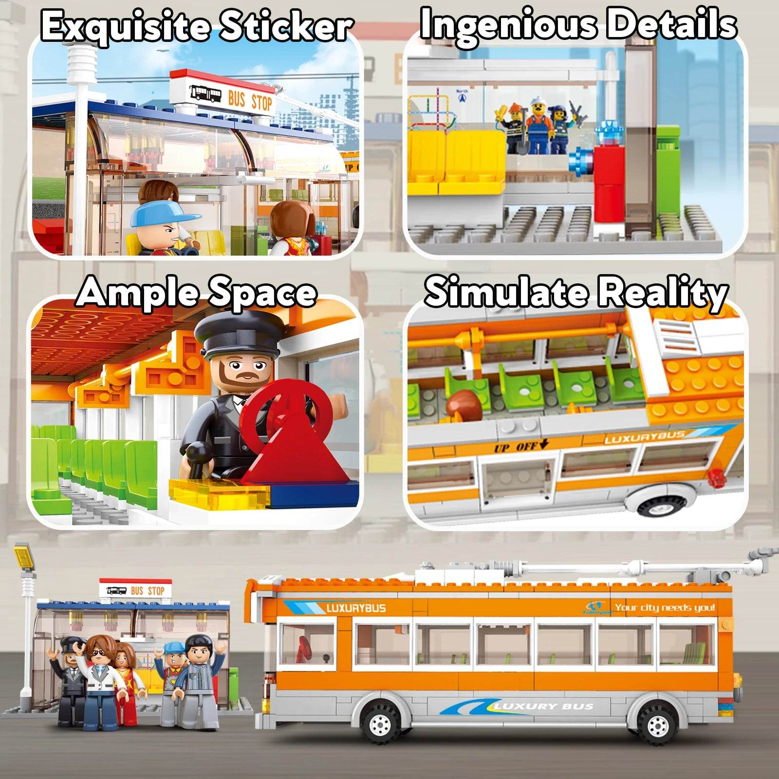 457PCS City Bus Building Blocks Tram Bus Station Model Set - ToylandEU