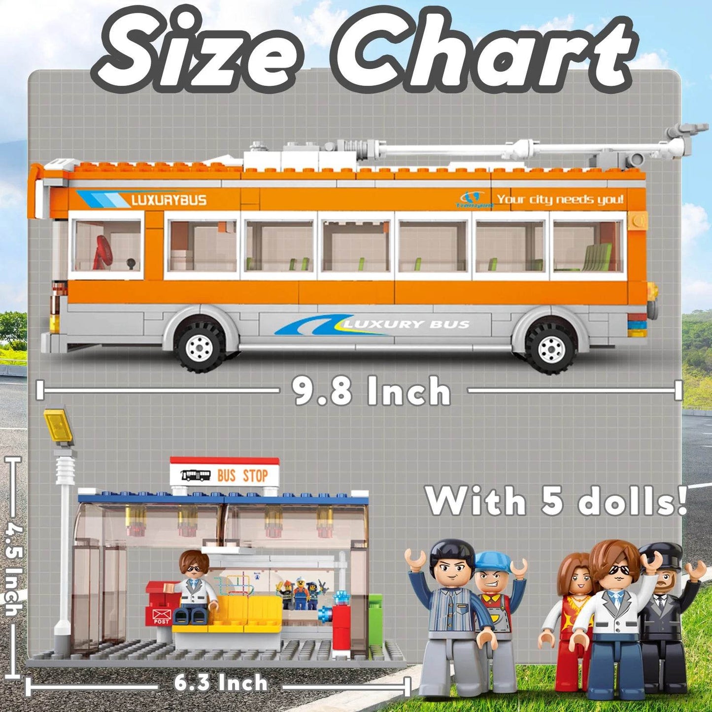 457PCS City Bus Building Blocks Tram Bus Station Model Set - ToylandEU