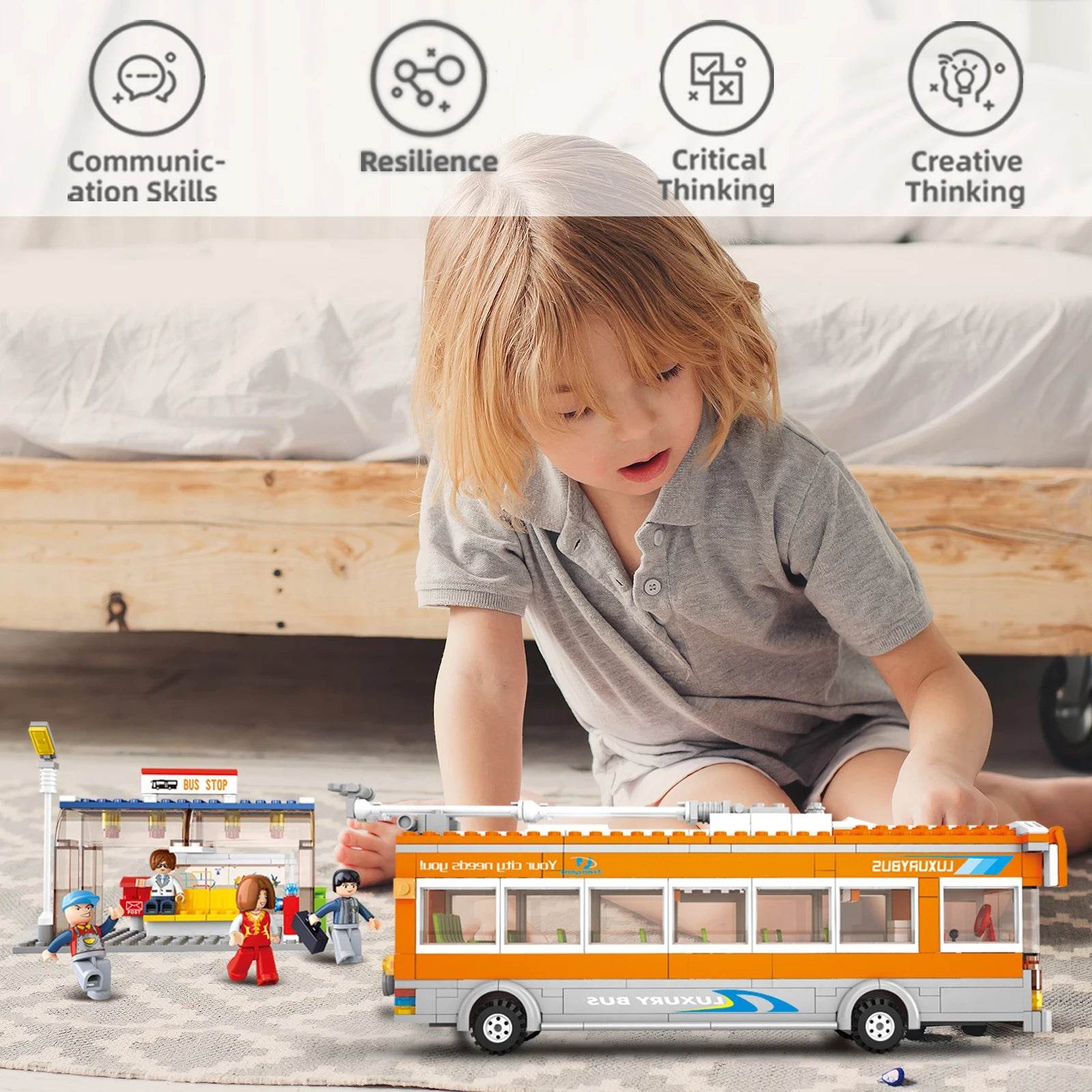 457PCS City Bus Building Blocks Tram Bus Station Model Set - ToylandEU