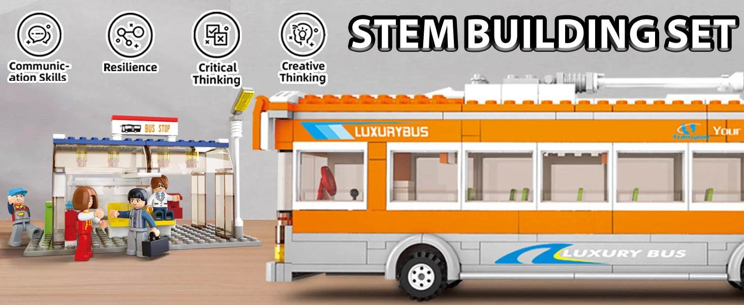 457PCS City Bus Building Blocks Tram Bus Station Model Set - ToylandEU