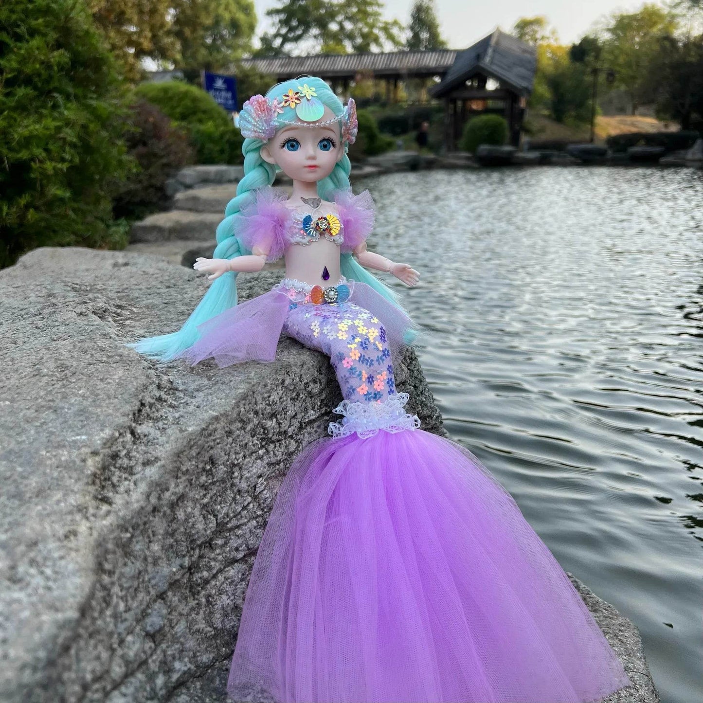 45cm Mermaid Doll Girl Toy Blue Eyes Princess Wedding Dress - ToylandEU