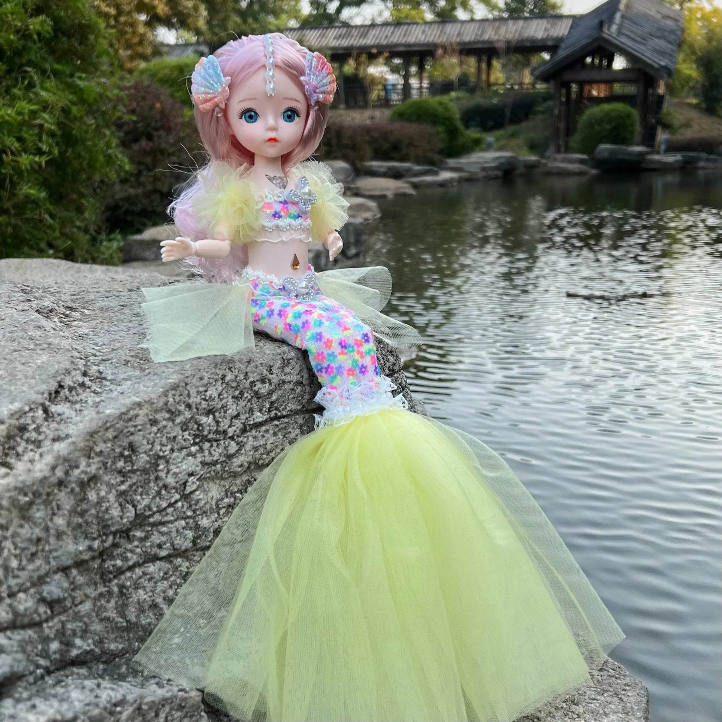 45cm Mermaid Doll Girl Toy Blue Eyes Princess Wedding Dress - ToylandEU