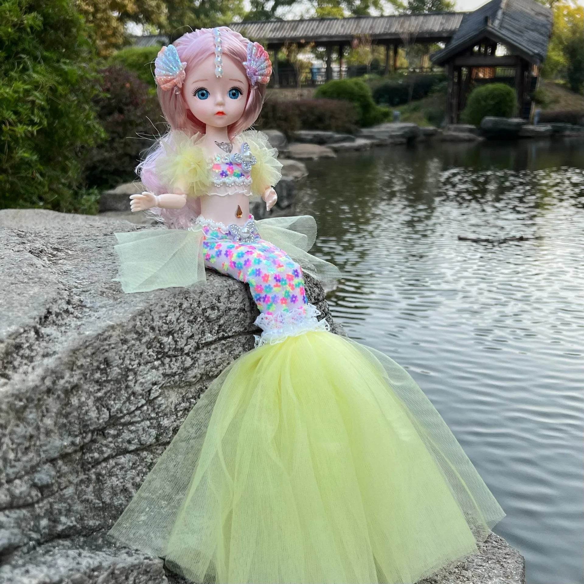 45cm Mermaid Doll Girl Toy Blue Eyes Princess Wedding Dress - ToylandEU