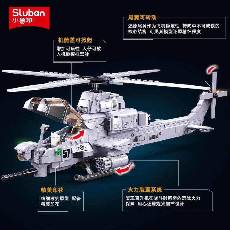482PCS Air Force AH1Z Aircraft Helicopter Building Blocks - ToylandEU