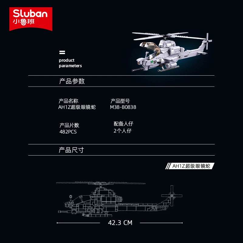 482PCS Air Force AH1Z Aircraft Helicopter Building Blocks - ToylandEU