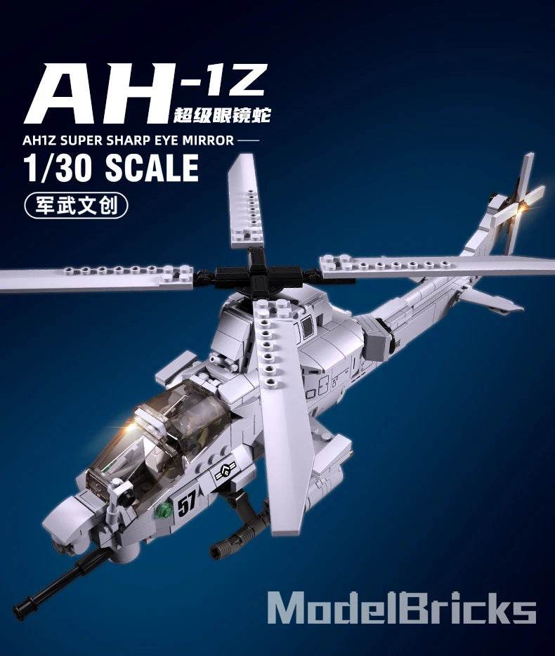 482PCS Air Force AH1Z Aircraft Helicopter Building Blocks - ToylandEU