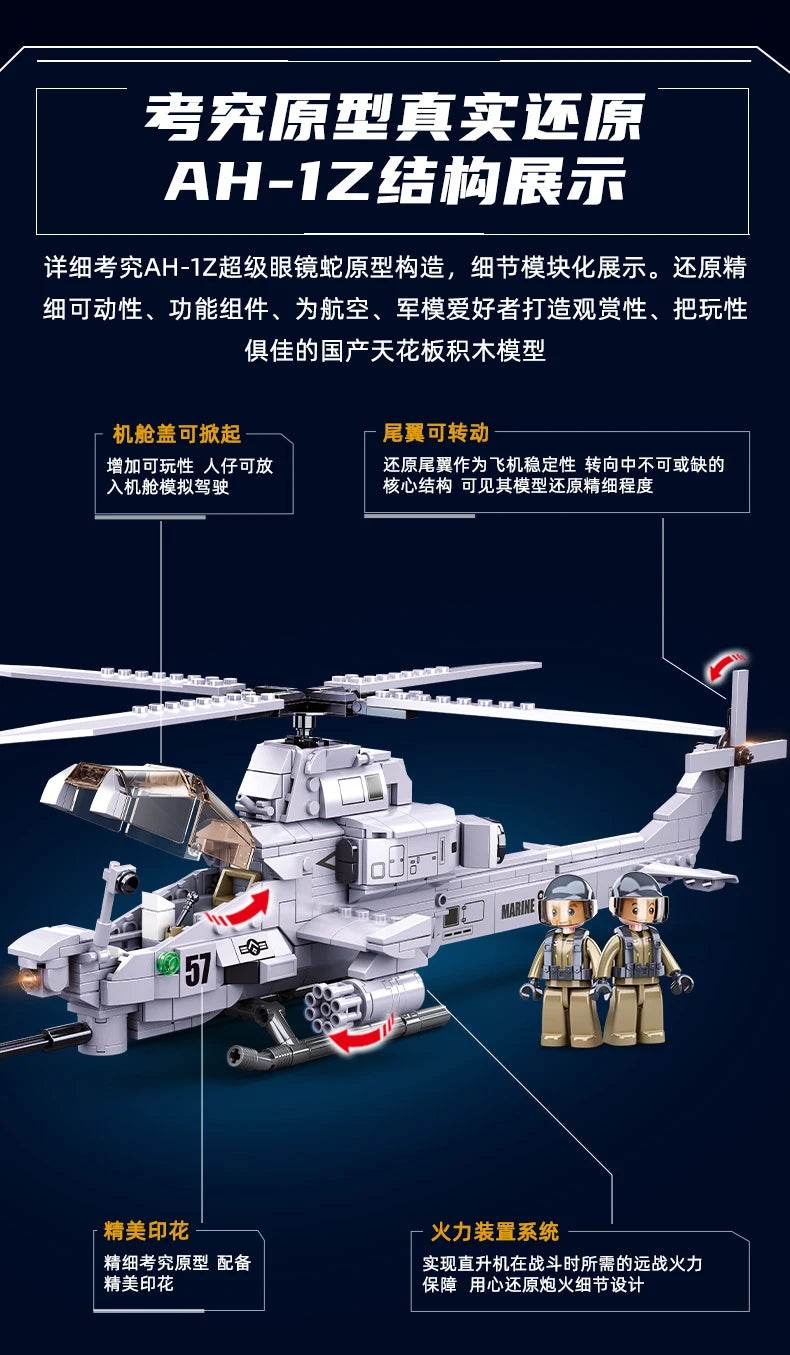 482PCS Air Force AH1Z Aircraft Helicopter Building Blocks - ToylandEU