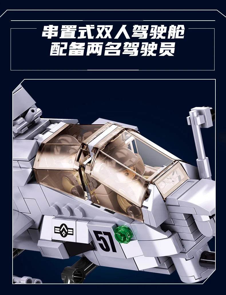 482PCS Air Force AH1Z Aircraft Helicopter Building Blocks - ToylandEU