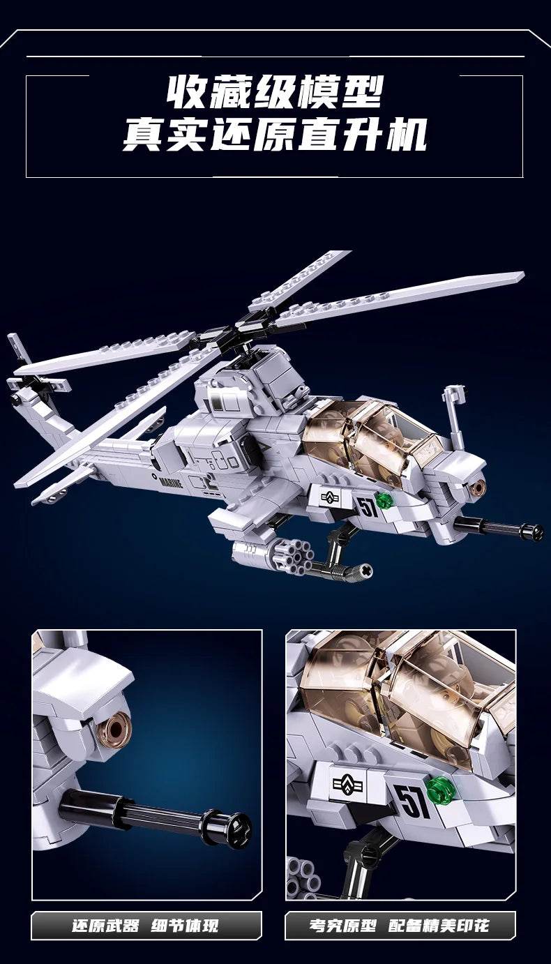 482PCS Air Force AH1Z Aircraft Helicopter Building Blocks - ToylandEU