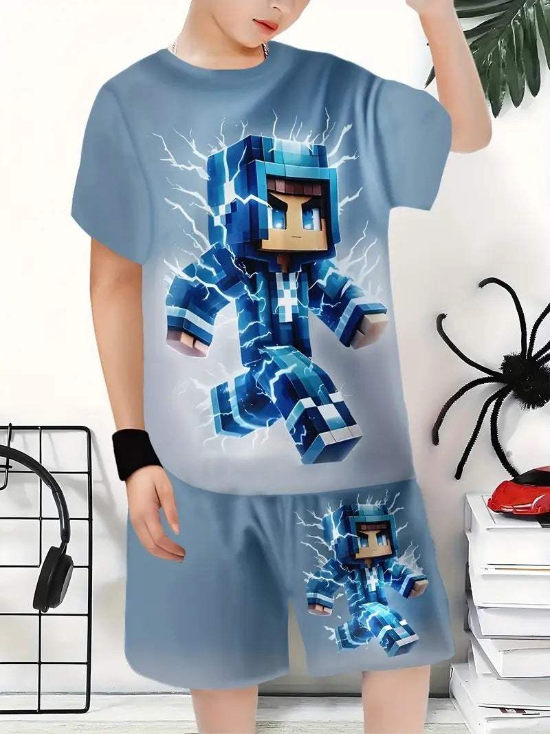 Boys' 3D Printed Sports Shirt And Shorts Set | Animal And Cartoon Prints | Version 2
