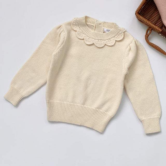 Girls' Lace Knit Pullover Sweater | Long Sleeve
