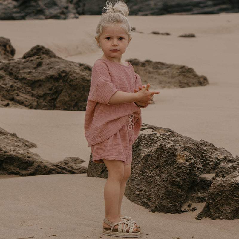 Girls' Sweet Cotton Short-Sleeve Top | Dark Pink