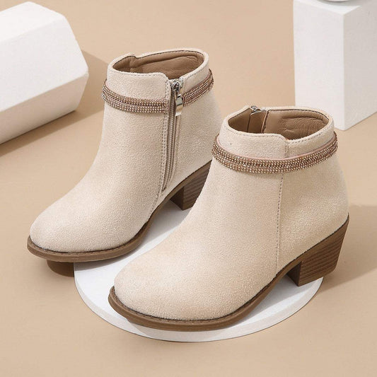Girls' Double Strap Rhinestone Booties | Sizes 29-35