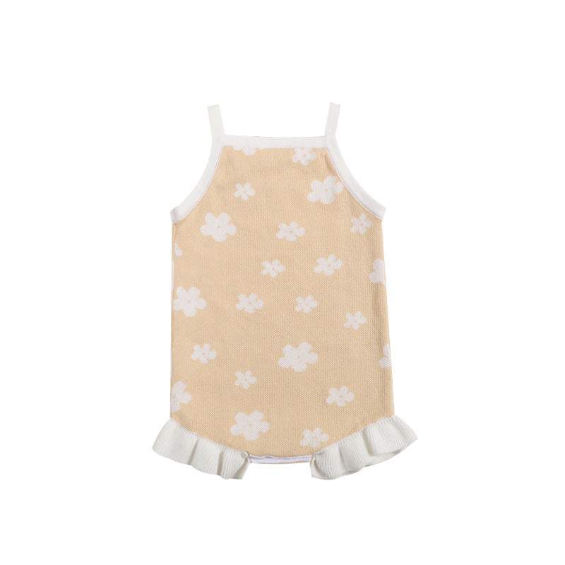 Baby Strap-Style Knitted Wool Romper | Apricot Jacquard