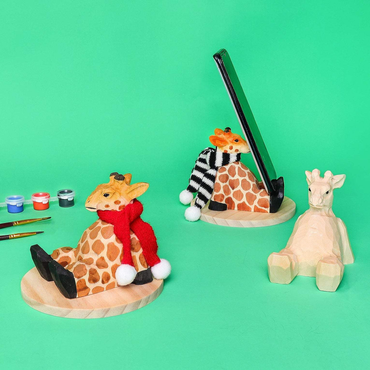 Paint Your Own Wood Giraffe | Hand Carved Wood | Phone Stand | Desk Decor