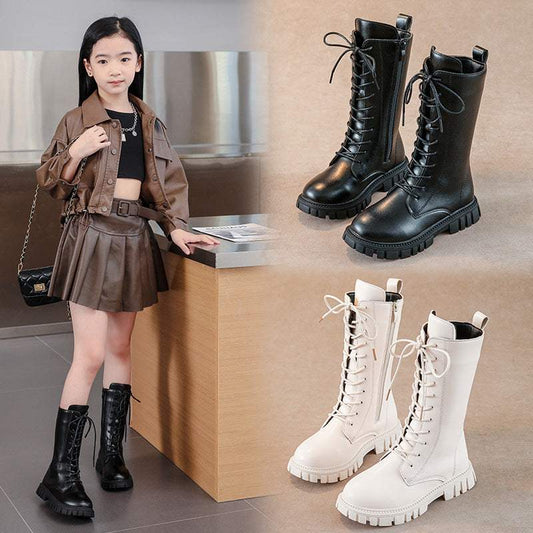 Girls' British-Style Boots | Synthetic Leather Wearing Upper | TPR Trendy Element: Metal Thickness: Regular Sole | Winter & Spring & Autumn