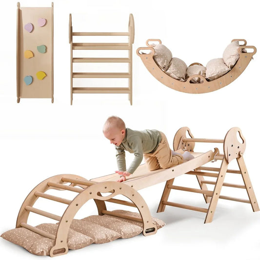 4in1 Montessori Climbing Set: Pikler Triangle, Arch, Slide Board, and Cushion for Toddlers (1–3 Years) - ToylandEU