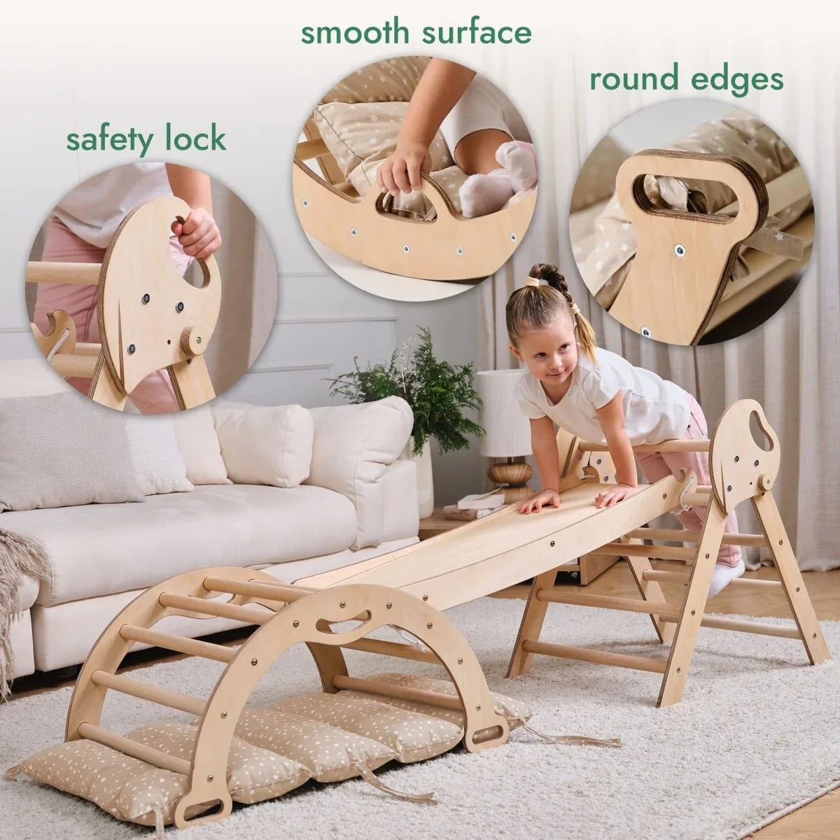 4in1 Montessori Climbing Set: Pikler Triangle, Arch, Slide Board, and Cushion for Toddlers (1–3 Years) - ToylandEU