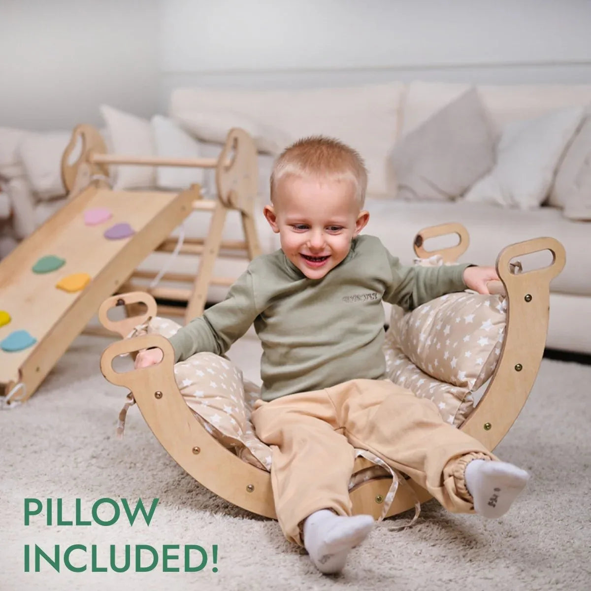 4in1 Montessori Climbing Set: Pikler Triangle, Arch, Slide Board, and Cushion for Toddlers (1–3 Years) - ToylandEU