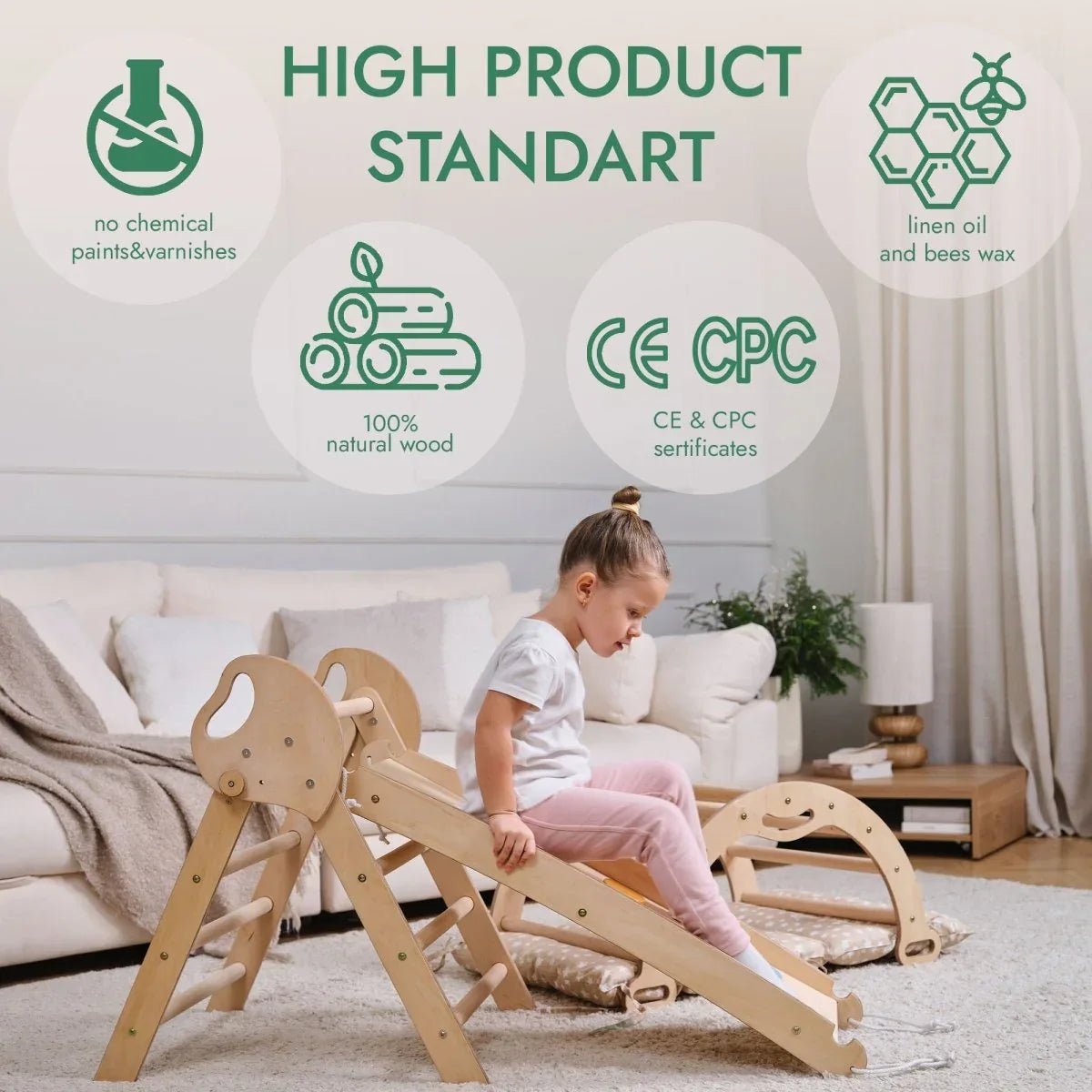 4in1 Montessori Climbing Set: Pikler Triangle, Arch, Slide Board, and Cushion for Toddlers (1–3 Years) - ToylandEU