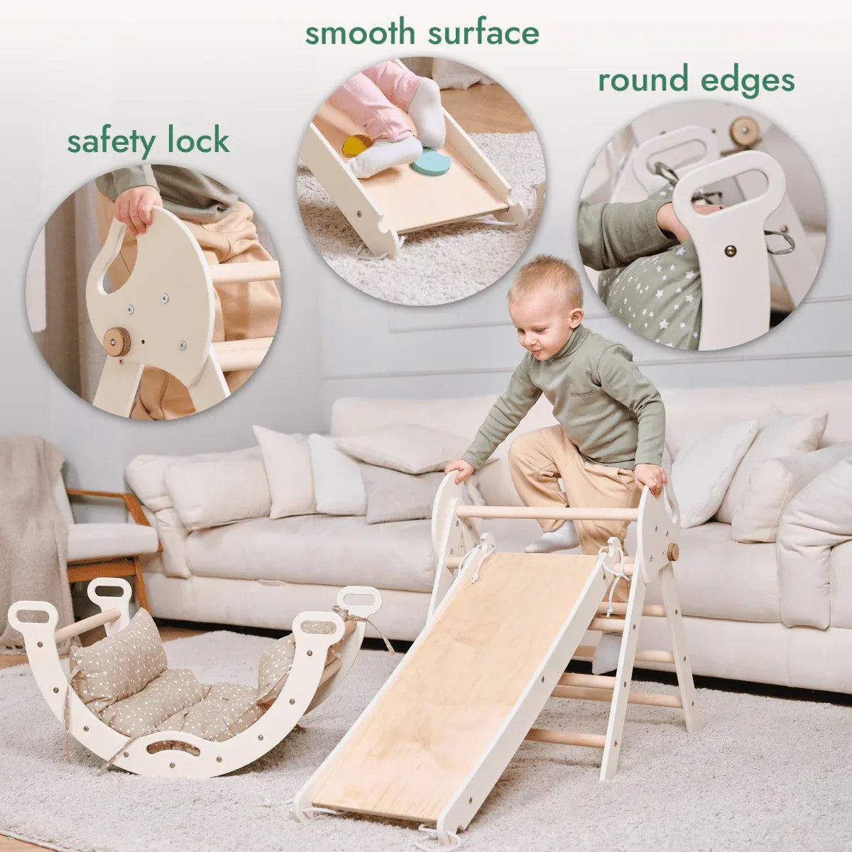 4in1 Montessori Climbing Set: Pikler Triangle, Arch, Slide Board, and Cushion for Toddlers (1–3 Years) - ToylandEU