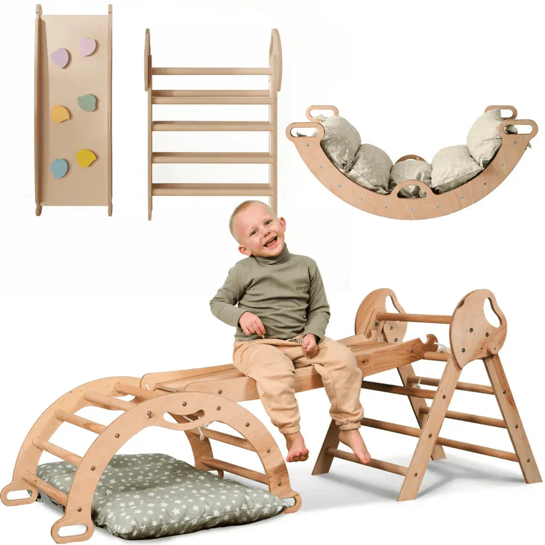 4in1 Montessori Climbing Set: Pikler Triangle, Arch, Slide Board, and Cushion for Toddlers (1–3 Years) - ToylandEU