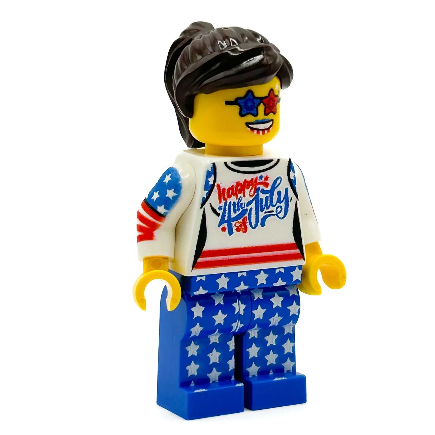 Custom Patriotic LEGO Figure Girl In Red White And Blue Plastic Figure For 4th Of July - ToylandEU