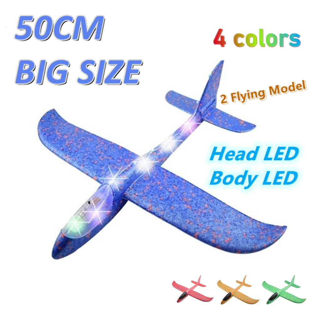 50cm Big Foam Plane Flying Glider Toy With Led Light Hand Throw - ToylandEU