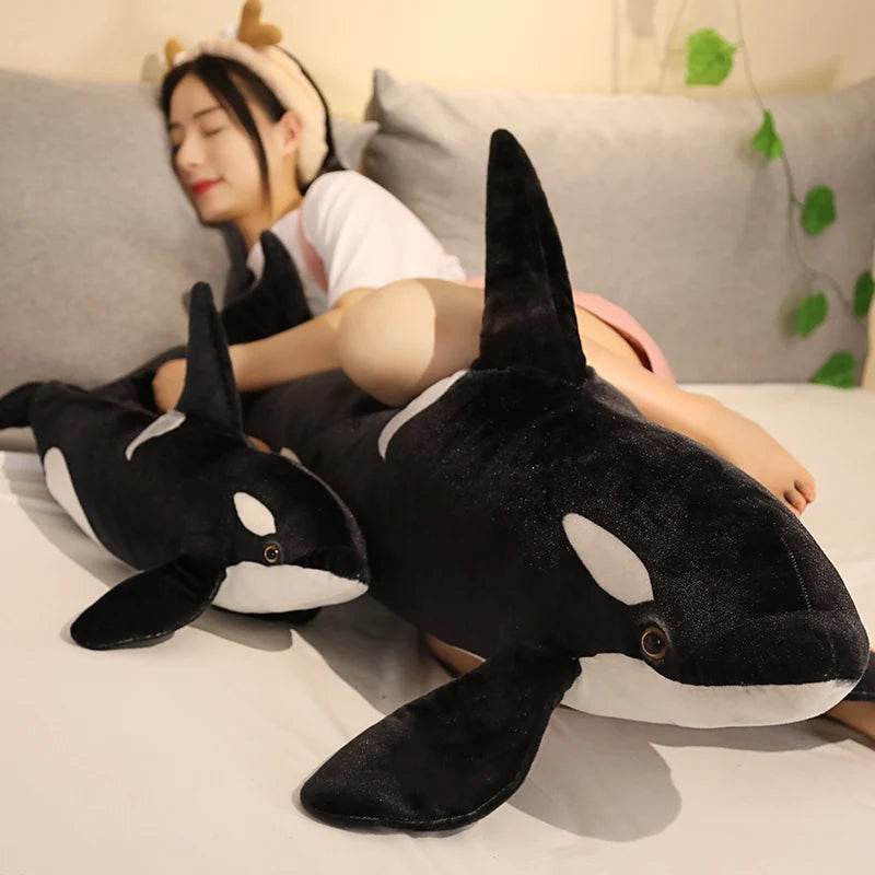 50cm-130cm Lifelike Orcinus Orca Black Whale Plush Toy Big Fish Cloth Doll Shark Stuffed Sea Animal Gift - ToylandEU