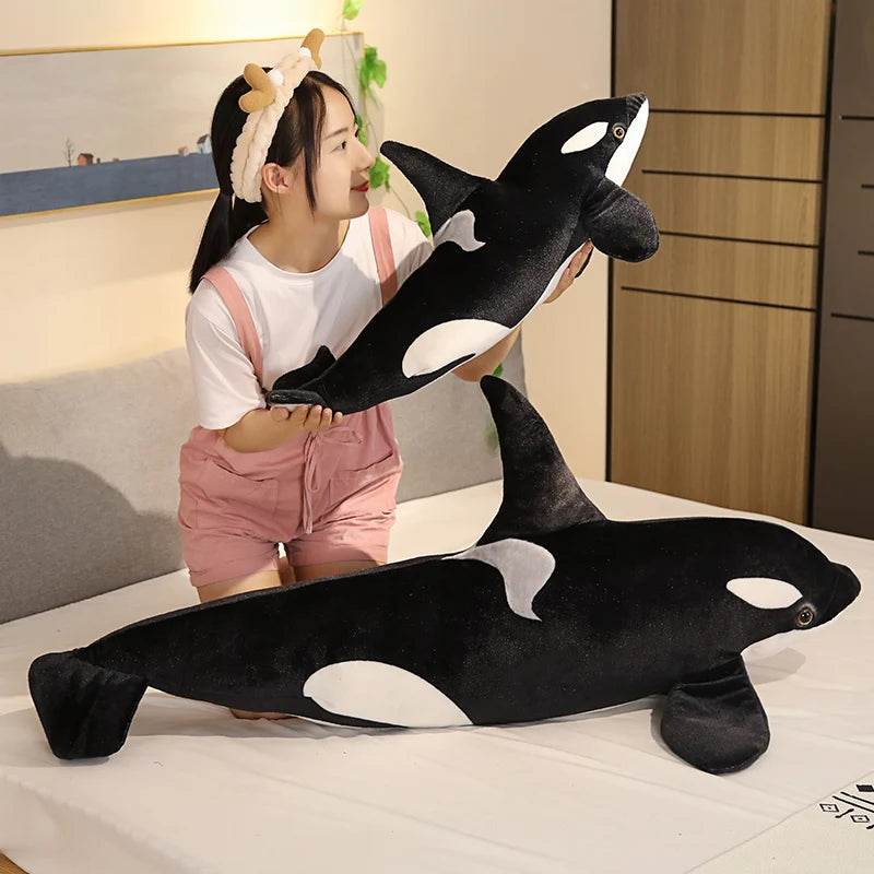 50cm-130cm Lifelike Orcinus Orca Black Whale Plush Toy Big Fish Cloth Doll Shark Stuffed Sea Animal Gift - ToylandEU