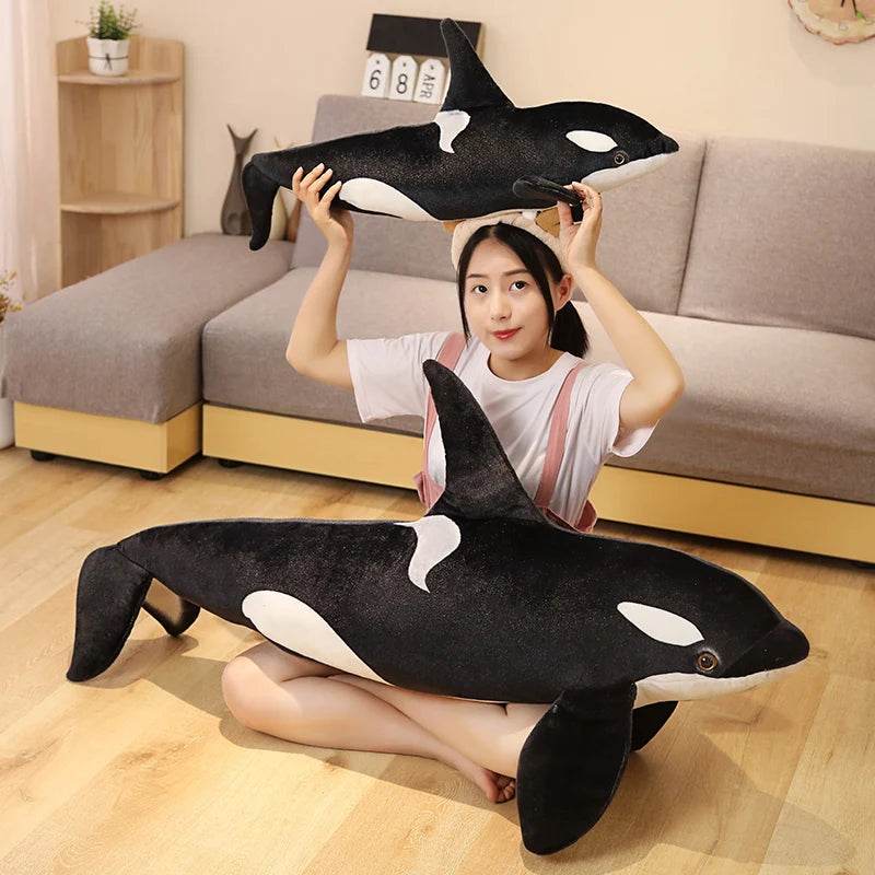 50cm-130cm Lifelike Orcinus Orca Black Whale Plush Toy Big Fish Cloth Doll Shark Stuffed Sea Animal Gift - ToylandEU
