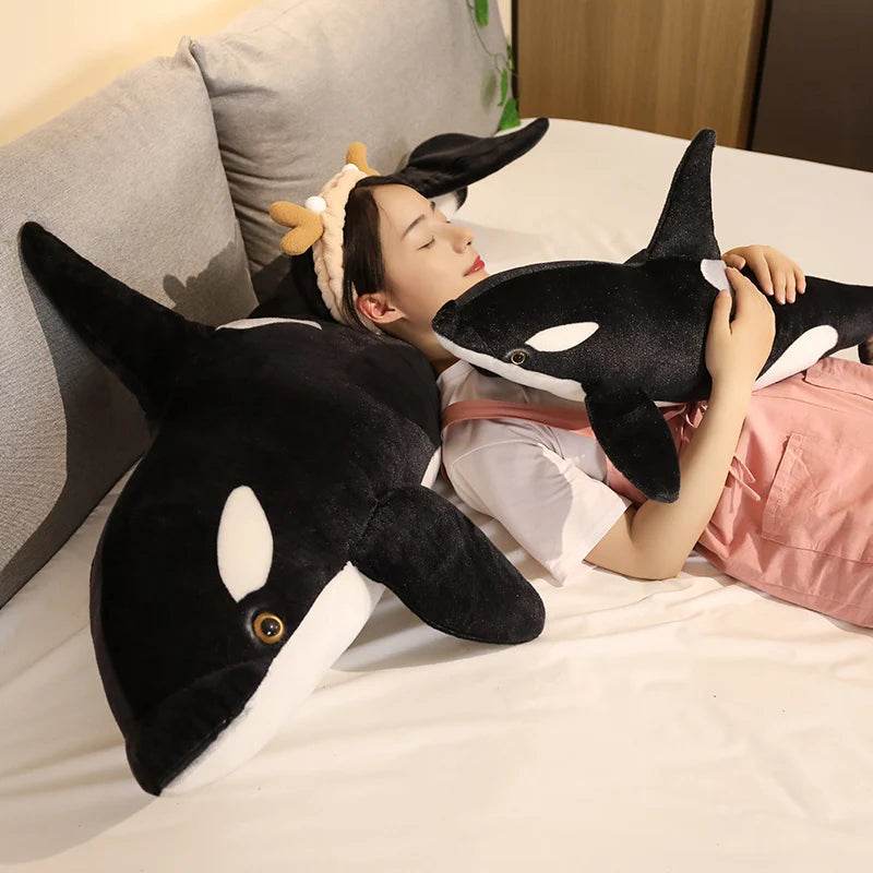 50cm-130cm Lifelike Orcinus Orca Black Whale Plush Toy Big Fish Cloth Doll Shark Stuffed Sea Animal Gift - ToylandEU