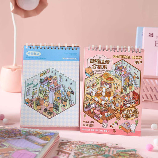Creative 3D Miniature Town Diorama Sticker Book Set | PET | Cartoon Style